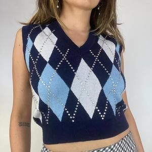 Rhinestone Argyle Sweater Vest
